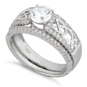 Sterling Silver Celtic Pave Engagement Ring